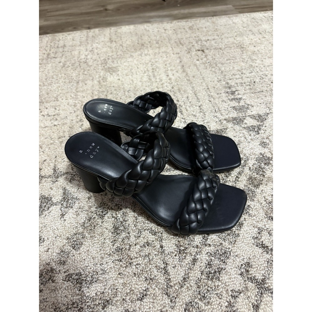 Women's Aโ New Day Black Chunky Braided Heels Size 8.5